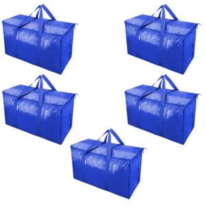 Extra Large Moving Bags with Zippers & Carrying Handles, Heavy-Duty Storage Bag- (BLUE)- Pack of 5