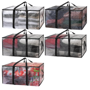 Extra Large Moving Bags with Zippers & Carrying Handles, Heavy-Duty Storage Bag- (CLEAR)- Pack of 5